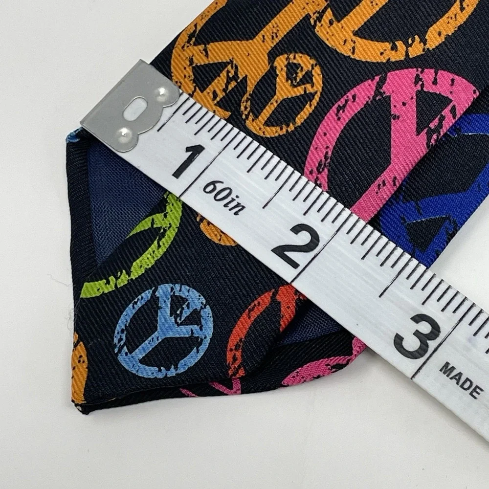 Mens Tie Black Peace Sign Rainbow Print Distressed Hippie Boho Novelty Polyester